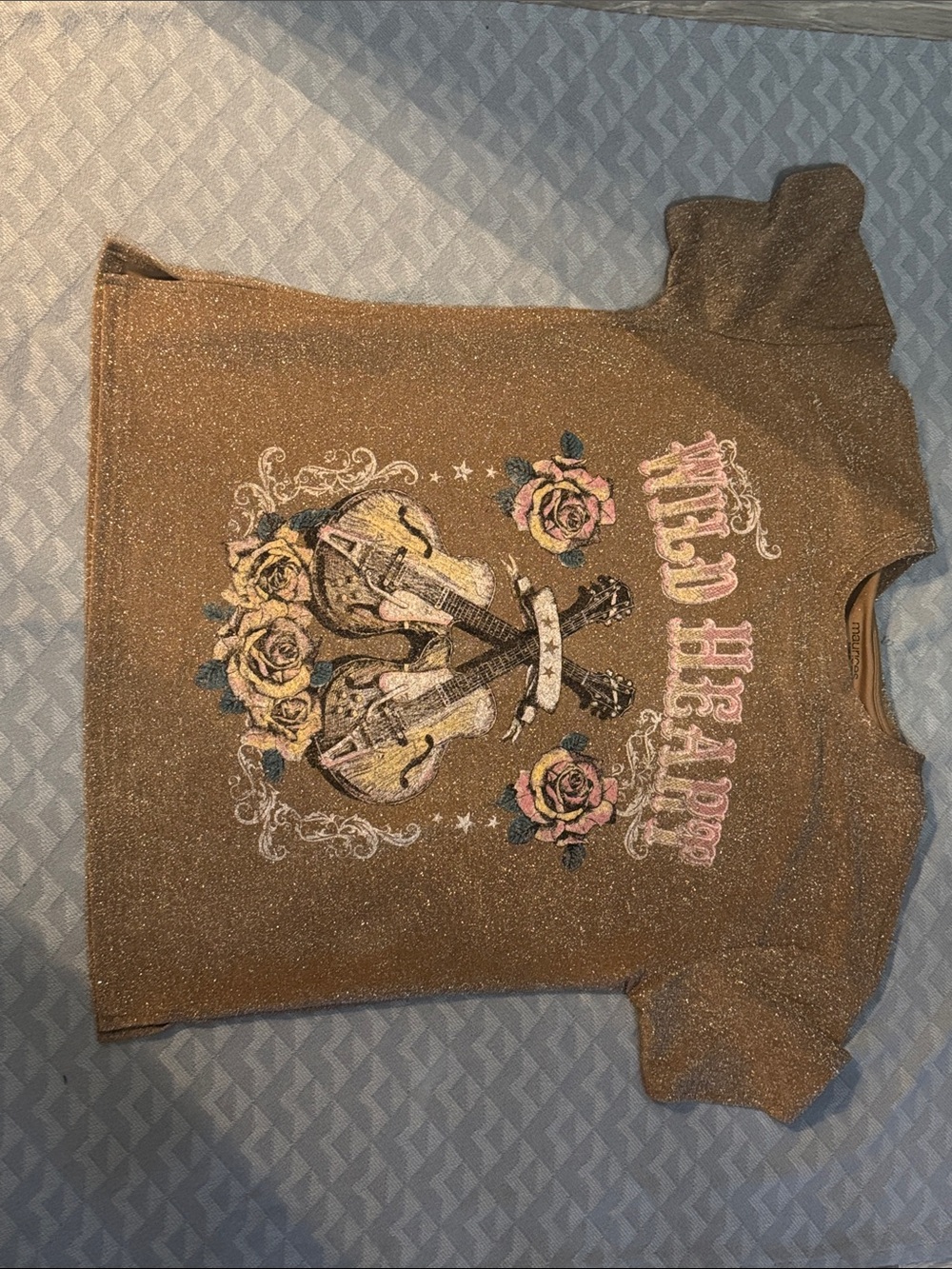 Women's Glitter Brown 'Rockin Heart' Guitar Graphic Tee